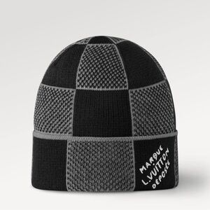 Louis Vuitton Black and Gray Checker Knit Beanie